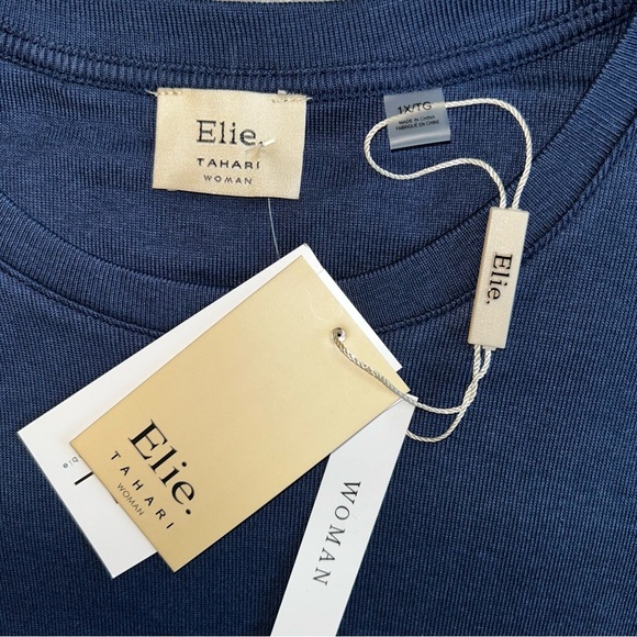 Elie Tahari Navy Blouse with Eyelet Sleeves - Picture 2 of 5